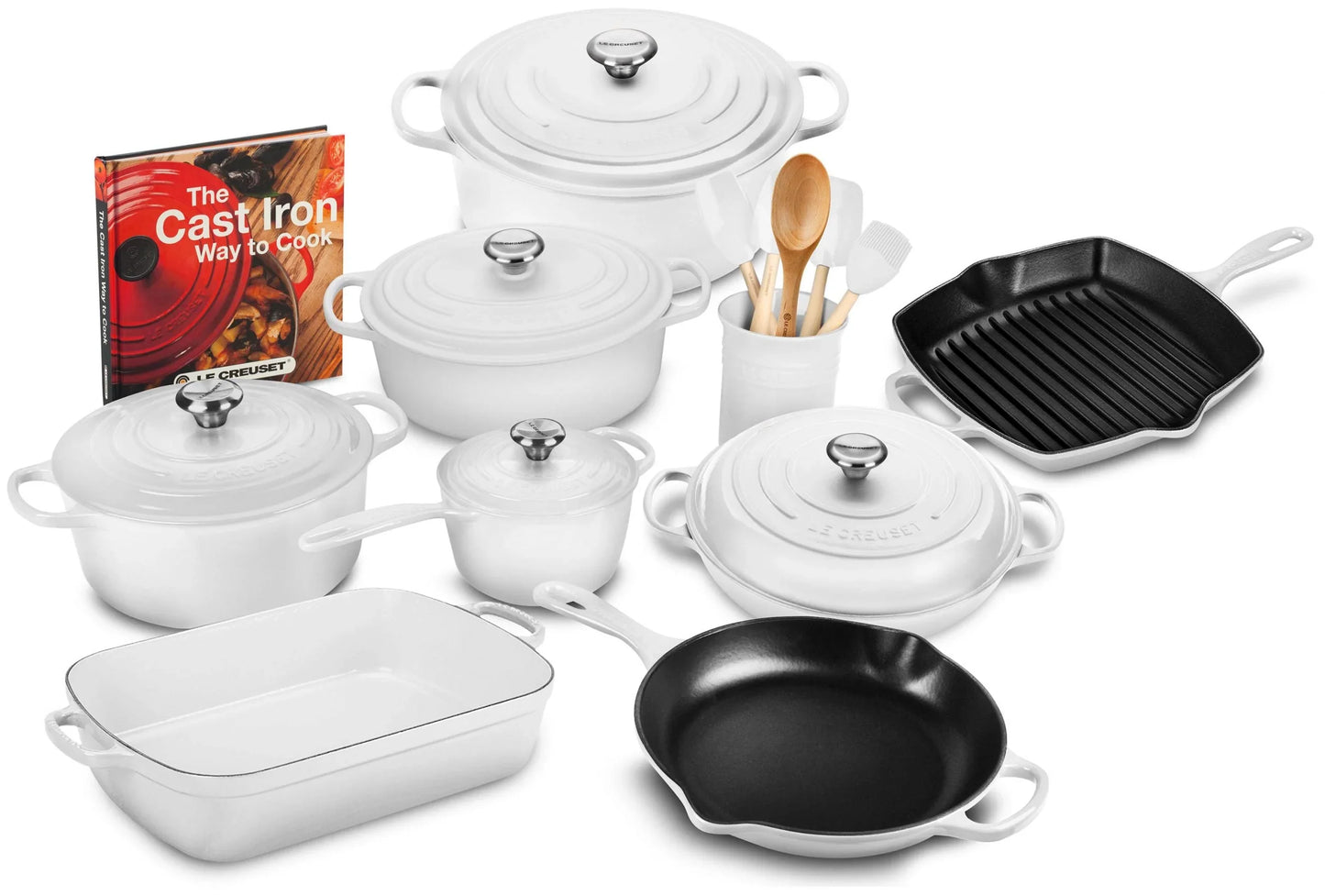 20-piece Signature Cast Iron Cookware Set,10.25 In. Skillet,1.75-quart Saucepan With Lid