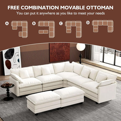 Ihanherry 146 In. U-Shaped Modern Sofa Modular Sectional Cloud Couch With 2 Ottoman