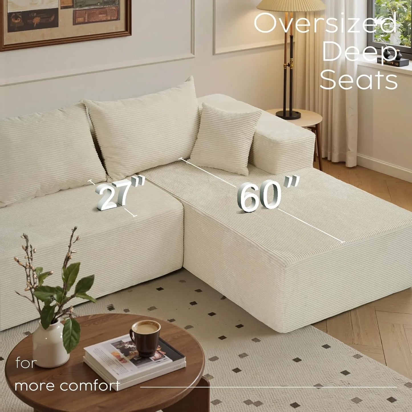 Cloud Sectional Couch With L-Shape Chaise, Modern Modular Sofa With Deep Seat, Upholstered Couches For Living Room Bedroom, No Assembly Required