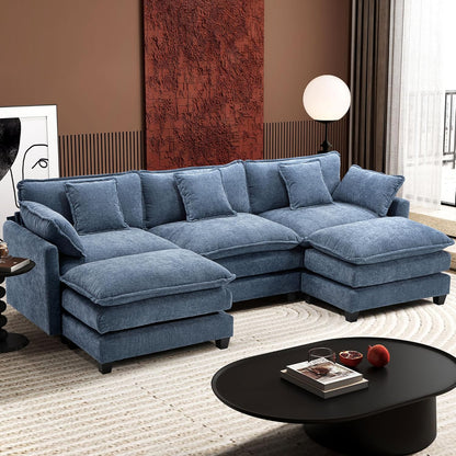 Ihanherry 146 In. U-Shaped Modern Sofa Modular Sectional Cloud Couch With 2 Ottoman