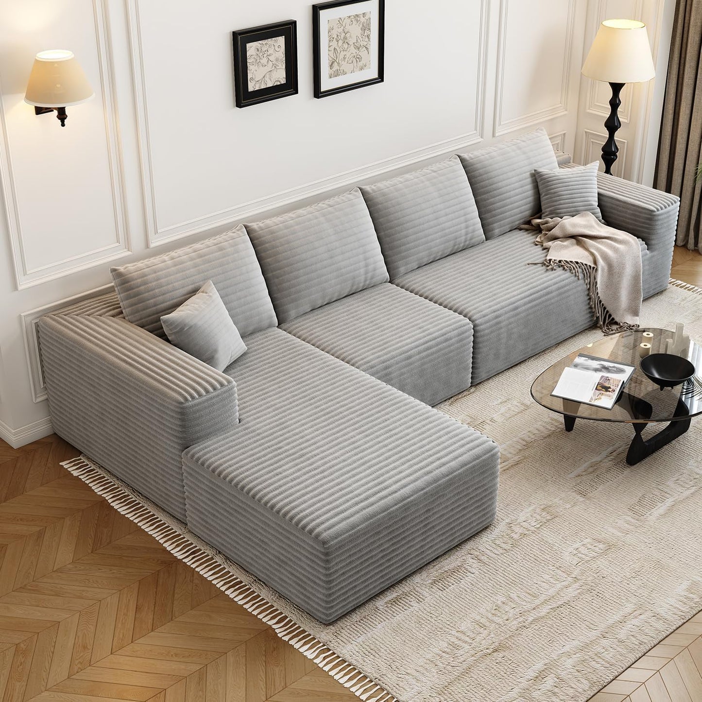 107.5 In. Cloud Modular Sectional Sofa Couch With L-Shape Chaise, Modern Minimalist Upholstered Couches For Living Room Bedroom
