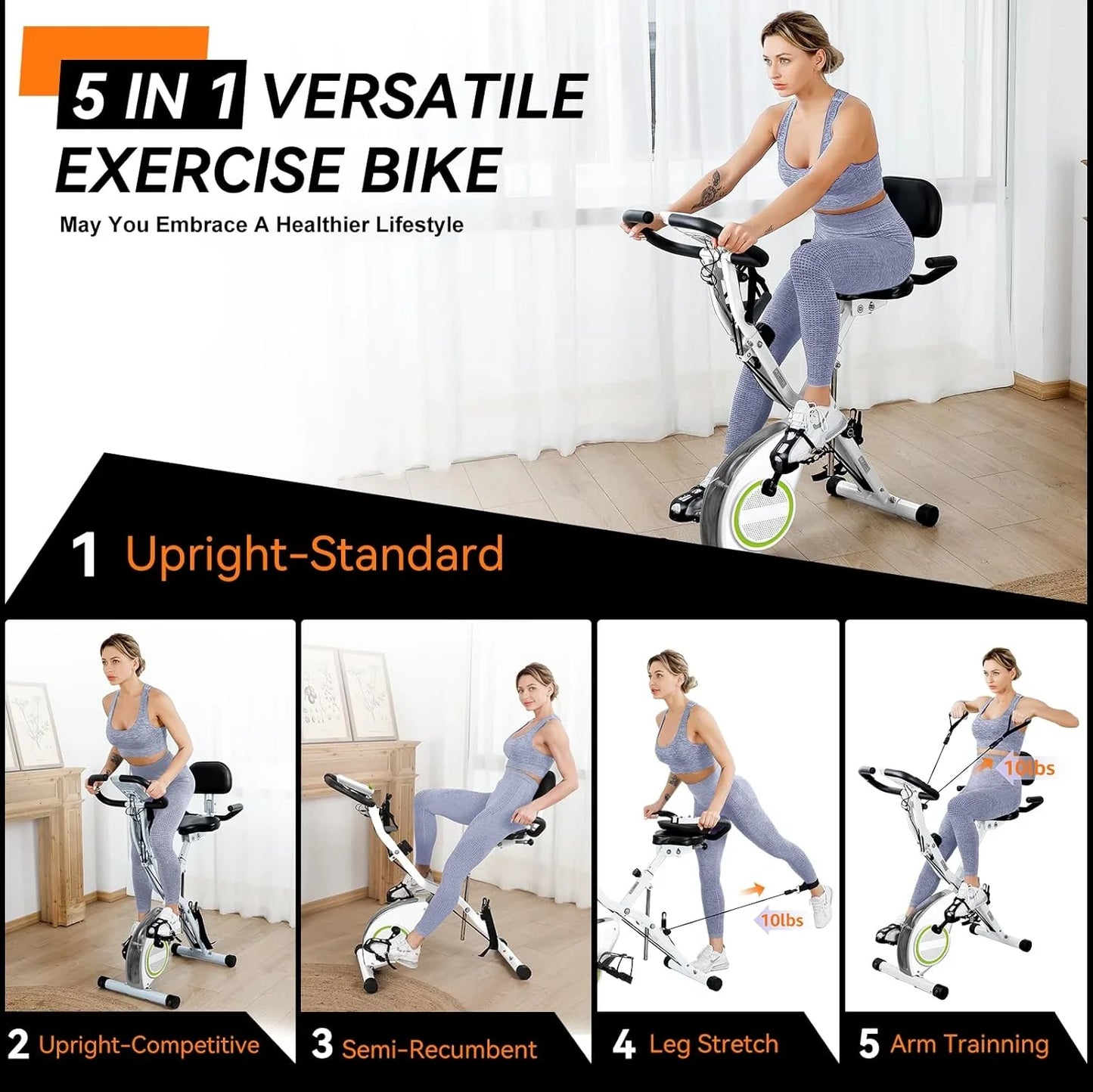 Foldable Exercise Bike Stationary Bikes For Home, 5-in-1 Indoor Workout Bike, Cycling Bike With 16-Level Quiet Magnetic Resistance