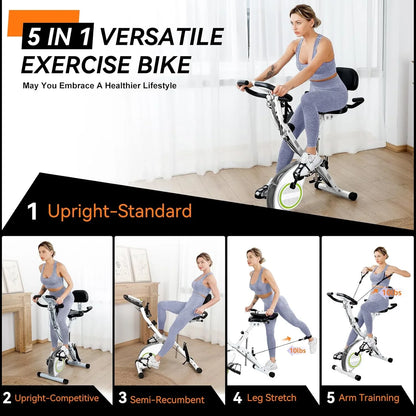 Foldable Exercise Bike Stationary Bikes For Home, 5-in-1 Indoor Workout Bike, Cycling Bike With 16-Level Quiet Magnetic Resistance