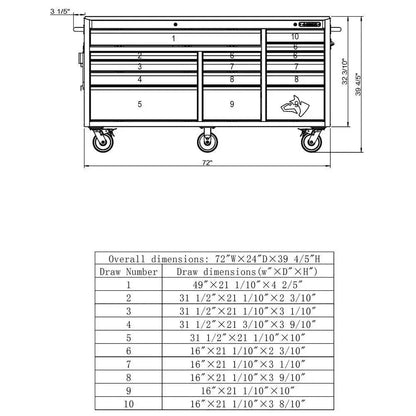 Husky Heavy-Duty 72 In. W x 24 In. D 15-Drawer Tool Chest Mobile Workbench With Stainless Steel Top And Dual Locks In Red