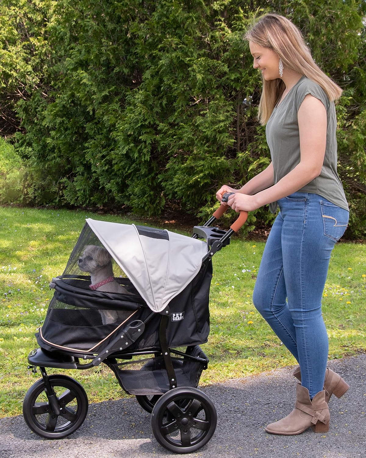 Pet Gear No-Zip AT3 Pet Stroller For Cats/Dogs, Zipperless Entry, Easy One-Hand Fold, Jogging Tires, Removable Liner