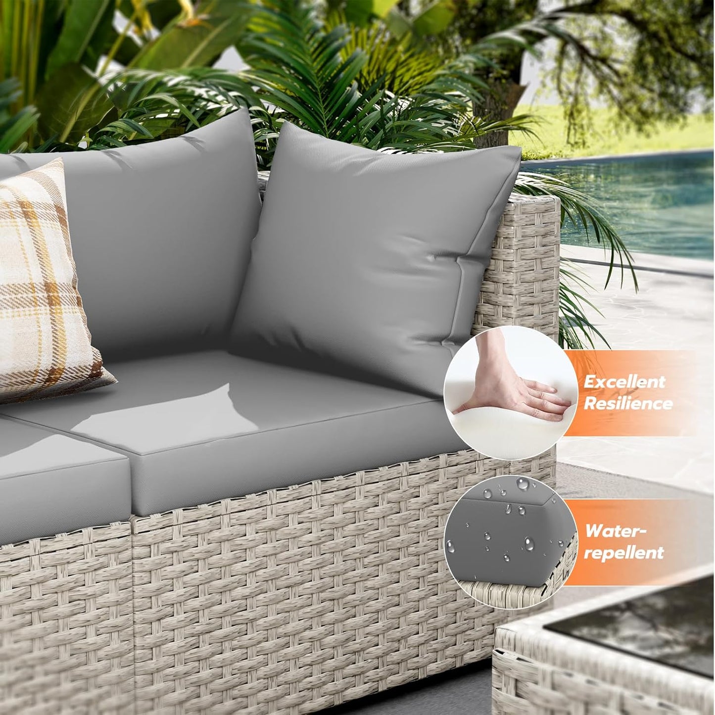 Udpatio Outdoor Patio Furniture Set 7-Piece PE Wicker Sectional Sofa Outdoor Conversation Set