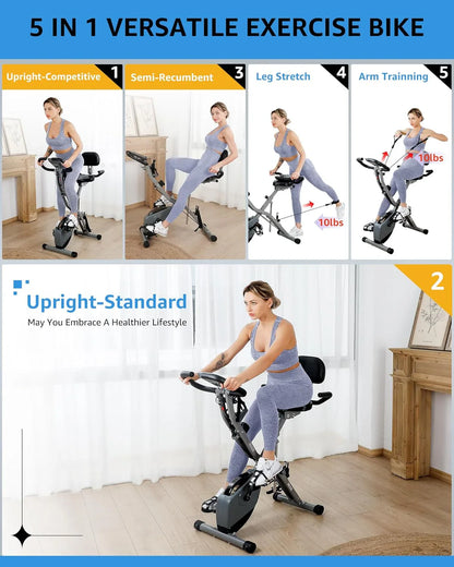 Foldable Exercise Bike Stationary Bikes For Home, 5-in-1 Indoor Workout Bike, Cycling Bike With 16-Level Quiet Magnetic Resistance
