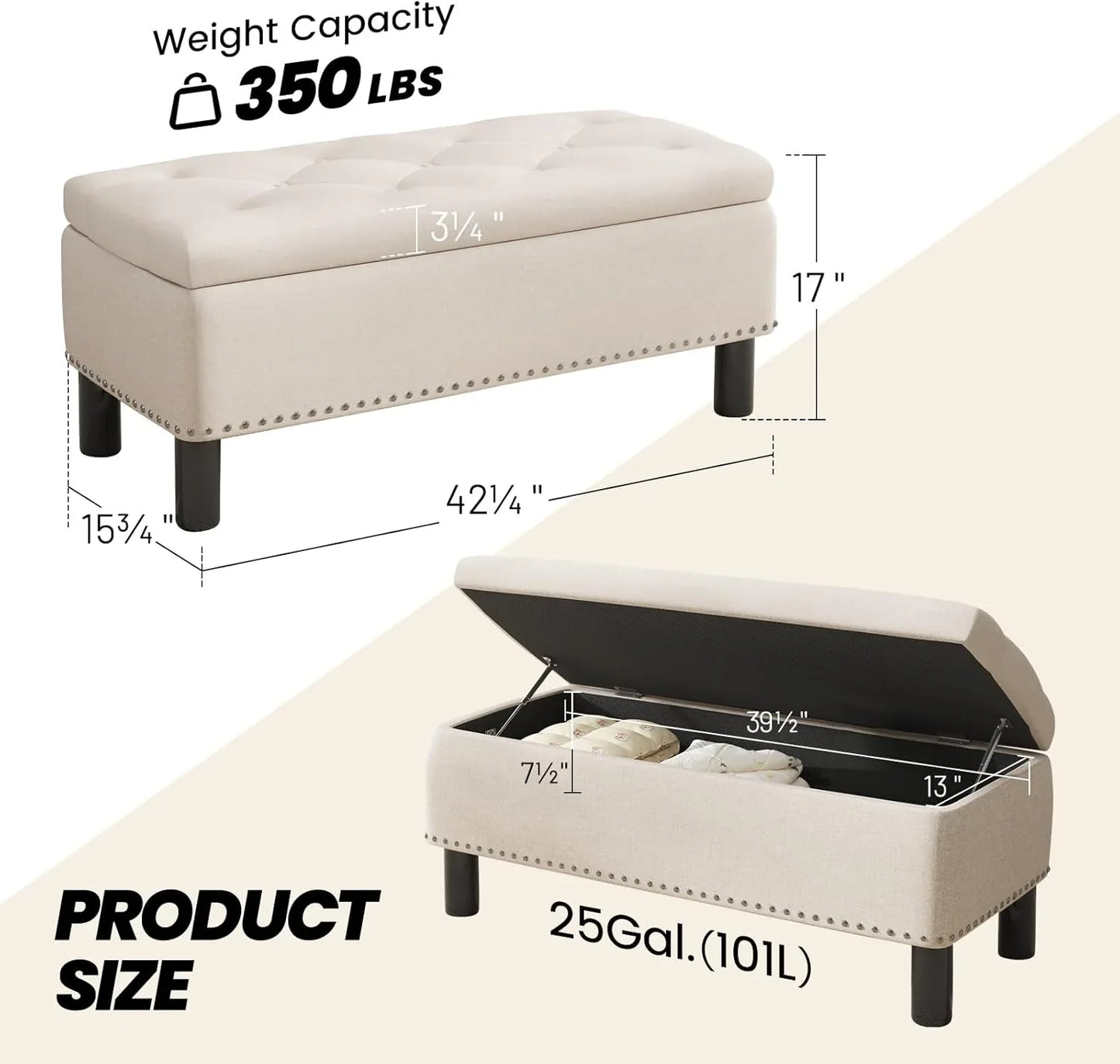 Furniliving Modern Storage Ottoman Bench