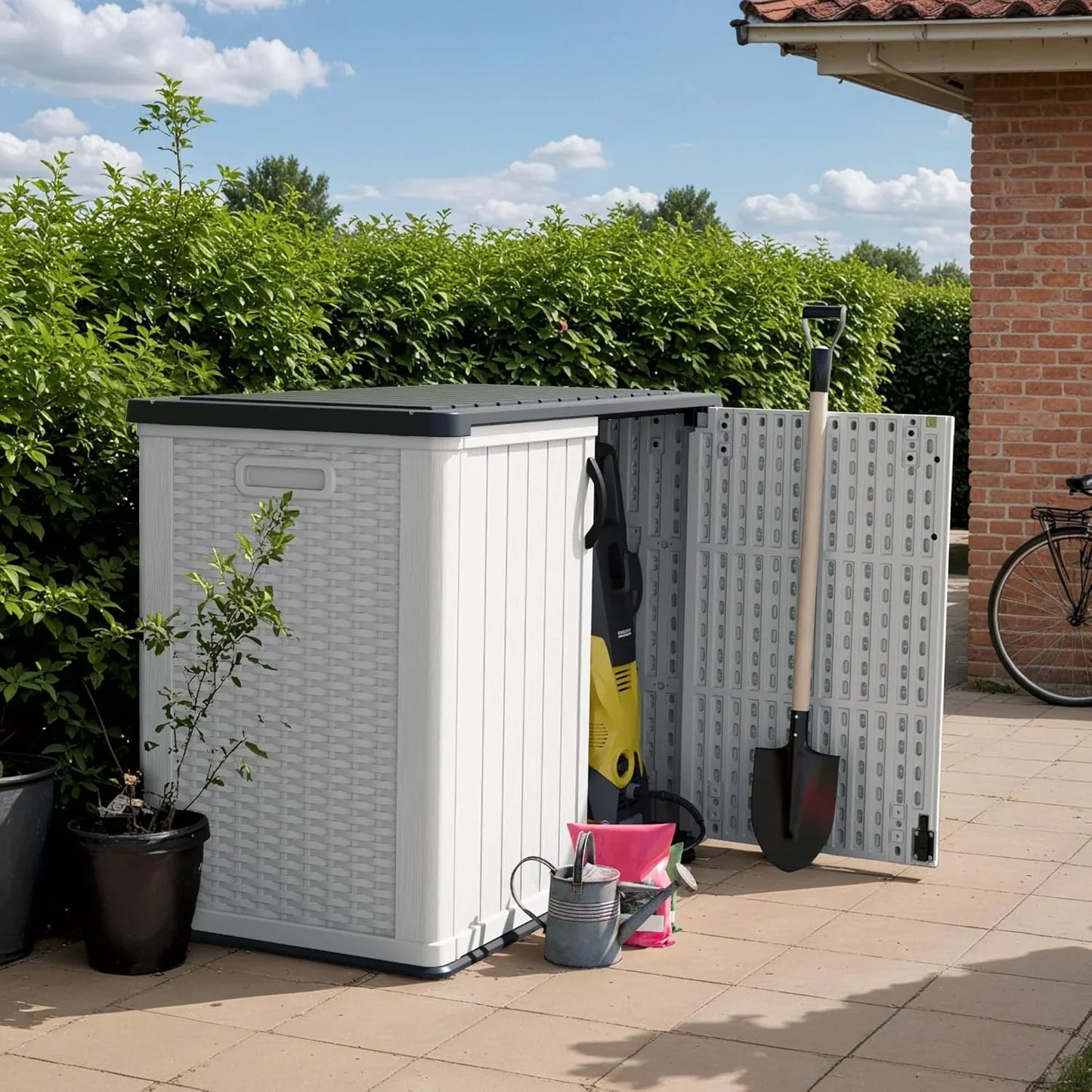 Devoko Outdoor Storage Cabinet 26 Cu. Ft. With Lockable Doors, Horizontal Storage Shed Waterproof Patio Tools Storage Box For Sofa Cushions