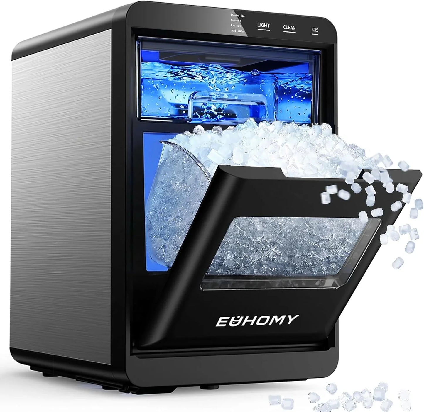 Euhomy Nugget Ice Maker Countertop, 40Lbs/24H Pebble Ice Maker Machine, Self-Cleaning Countertop Sonic Ice Makers With Ice Scoop And Basket