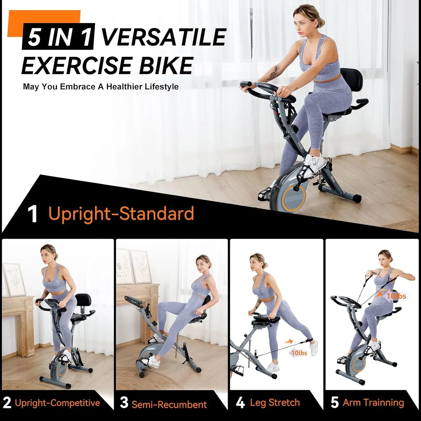 Foldable Exercise Bike Stationary Bikes For Home, 5-in-1 Indoor Workout Bike, Cycling Bike With 16-Level Quiet Magnetic Resistance