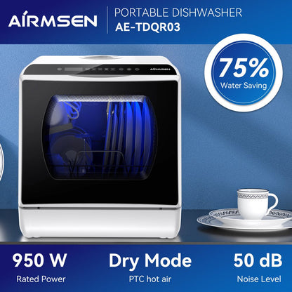 Portable Countertop Dishwasher With 5-Liter Built-In Water Tank And Air-Dry Function 5 Washing Programs