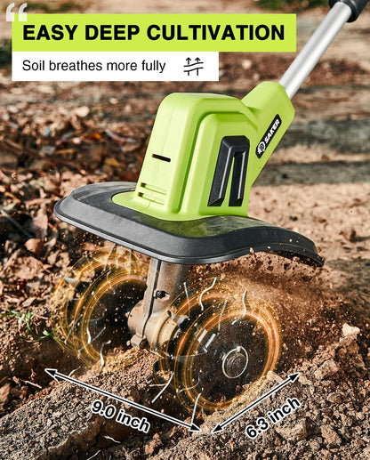 Saker 22V Cordless Electric Garden Tiller Cultivator, Lightweight Rototiller For Gardening, 9-Inch Tilling Width