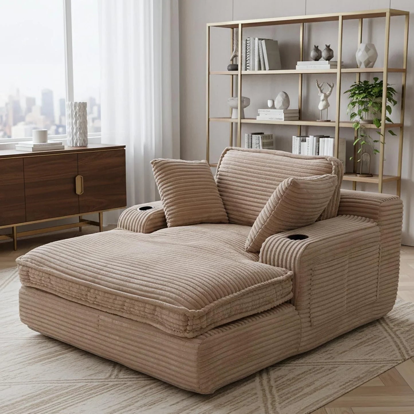 67 In. Oversized Chaise Lounge Chair Indoor Soft Boneless Cloud Couch With 3 Pillows 4 Side Pockets