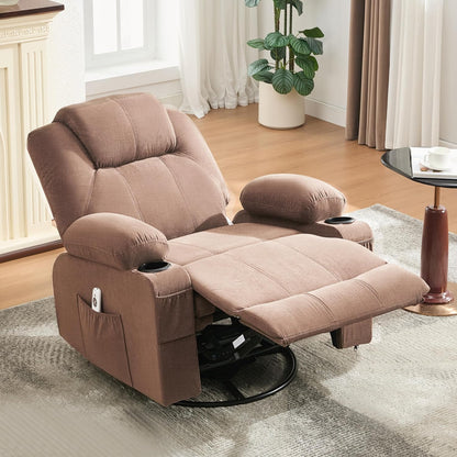 Oversized Swivel Rocker Recliner Chair With Heat And Massage, 360 Degree Swivel Rocking Single Sofa With Cup Holders And USB Port