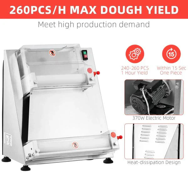 Commercial Pizza Dough Roller Sheeter, Max 16, Automatic 370W Electric Pizza Dough Roller, Stainless Steel, Suitable For Noodle