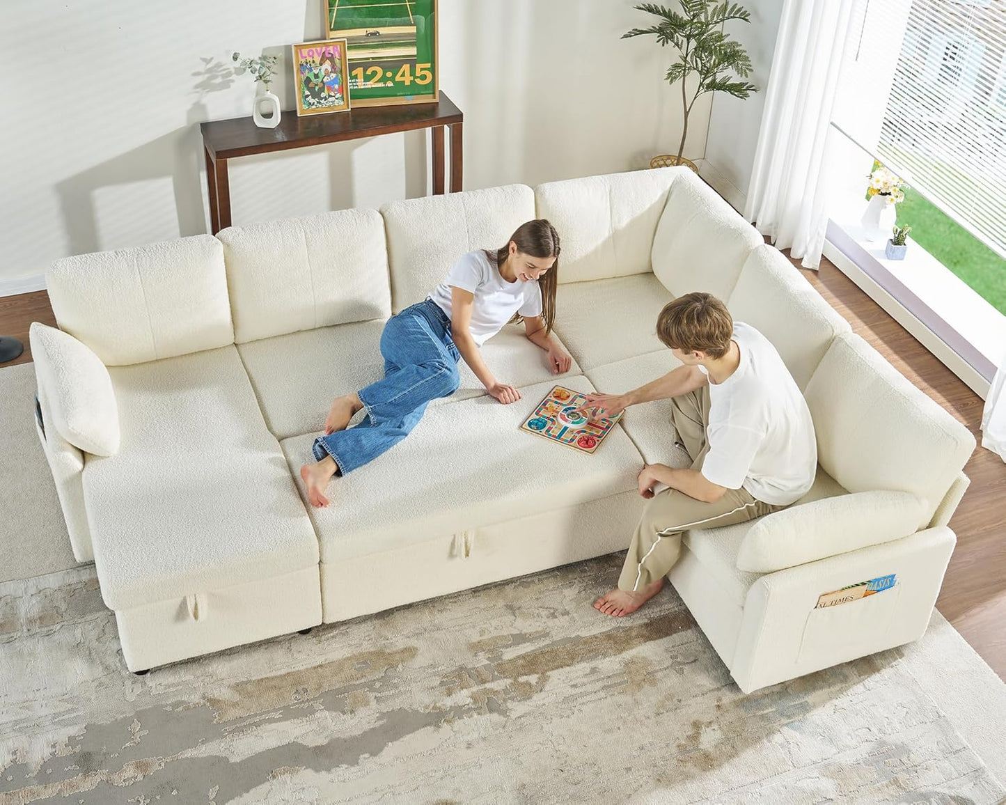 VanAcc Sofa Bed, Sleeper Sofa With Storage Chaise 2-in-1 Pull Out Couch Living Room