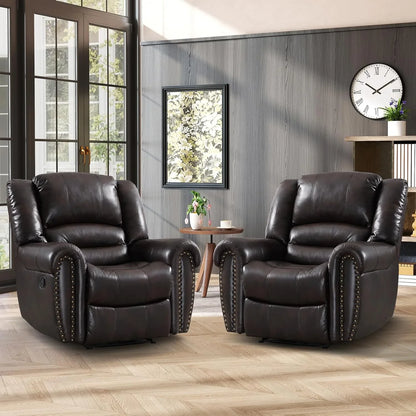 Canmov Leather Recliner Chair, Classic And Traditional Manual Recliner Chair With Comfortable Arms And Back Single Sofa For Living Room, Nut Brown