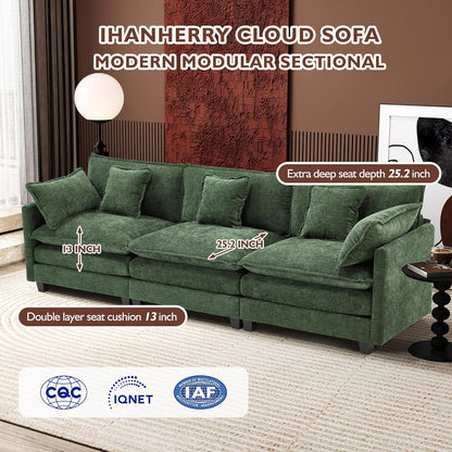 Ihanherry 146 In. U-Shaped Modern Sofa Modular Sectional Cloud Couch With 2 Ottoman