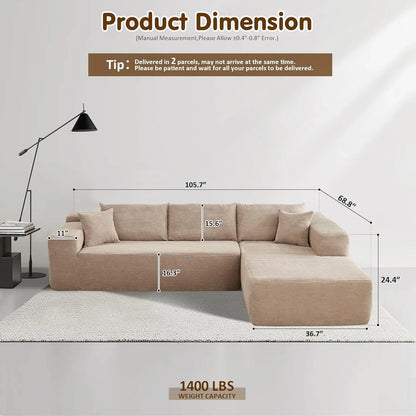 Ovios 104 In. Cloud Sectional Couch With L-Shape Chaise, Modern Modular Sofa With Deep Seat, Upholstered Couches For Living Room Bedroom