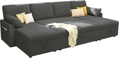 VanAcc Sofa Bed, Sleeper Sofa With Storage Chaise 2-in-1 Pull Out Couch Living Room