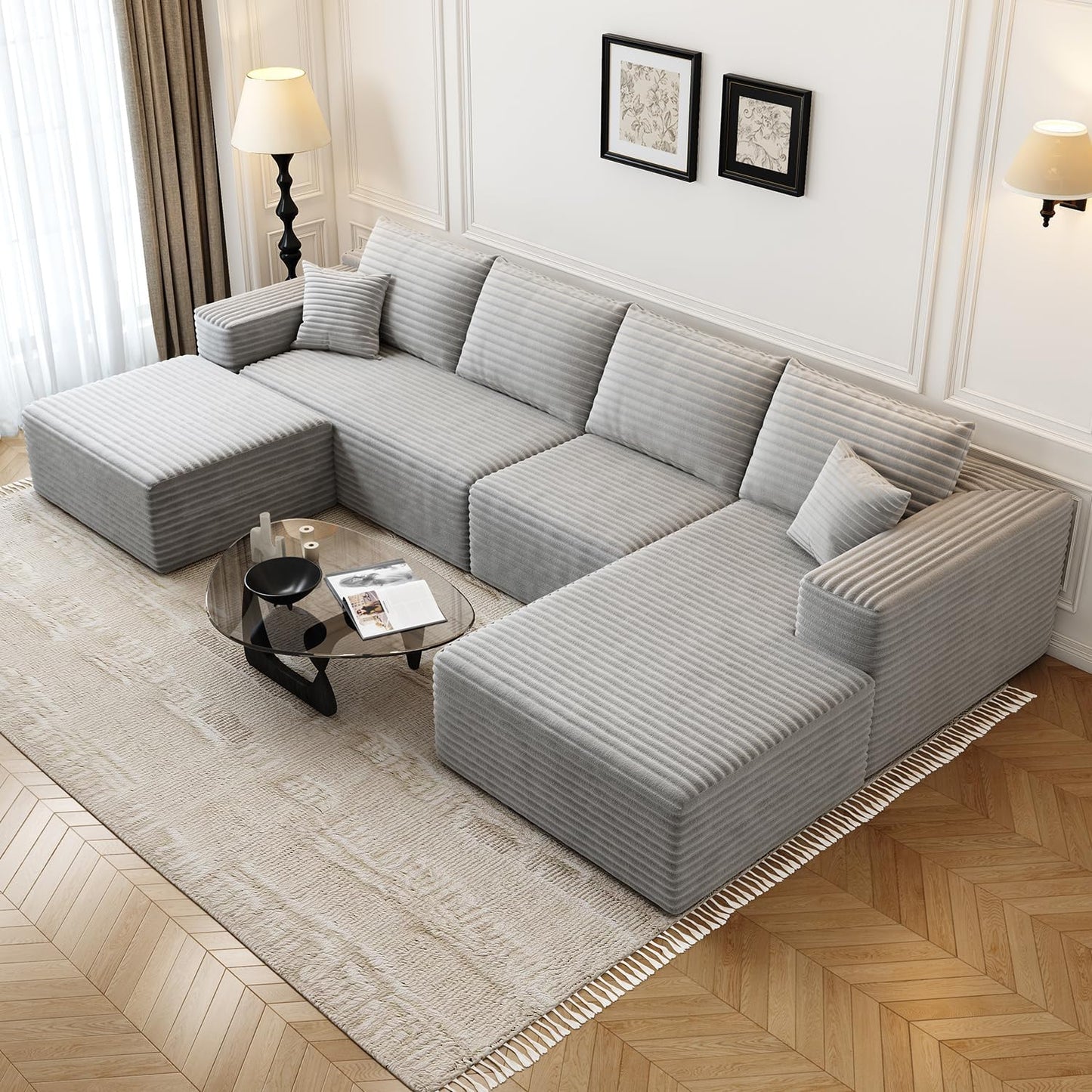 107.5 In. Cloud Modular Sectional Sofa Couch With L-Shape Chaise, Modern Minimalist Upholstered Couches For Living Room Bedroom
