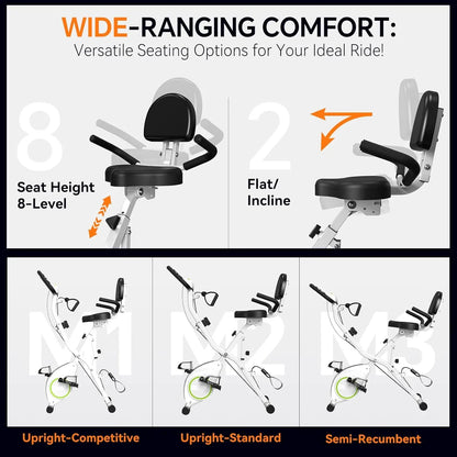 Foldable Exercise Bike Stationary Bikes For Home, 5-in-1 Indoor Workout Bike, Cycling Bike With 16-Level Quiet Magnetic Resistance