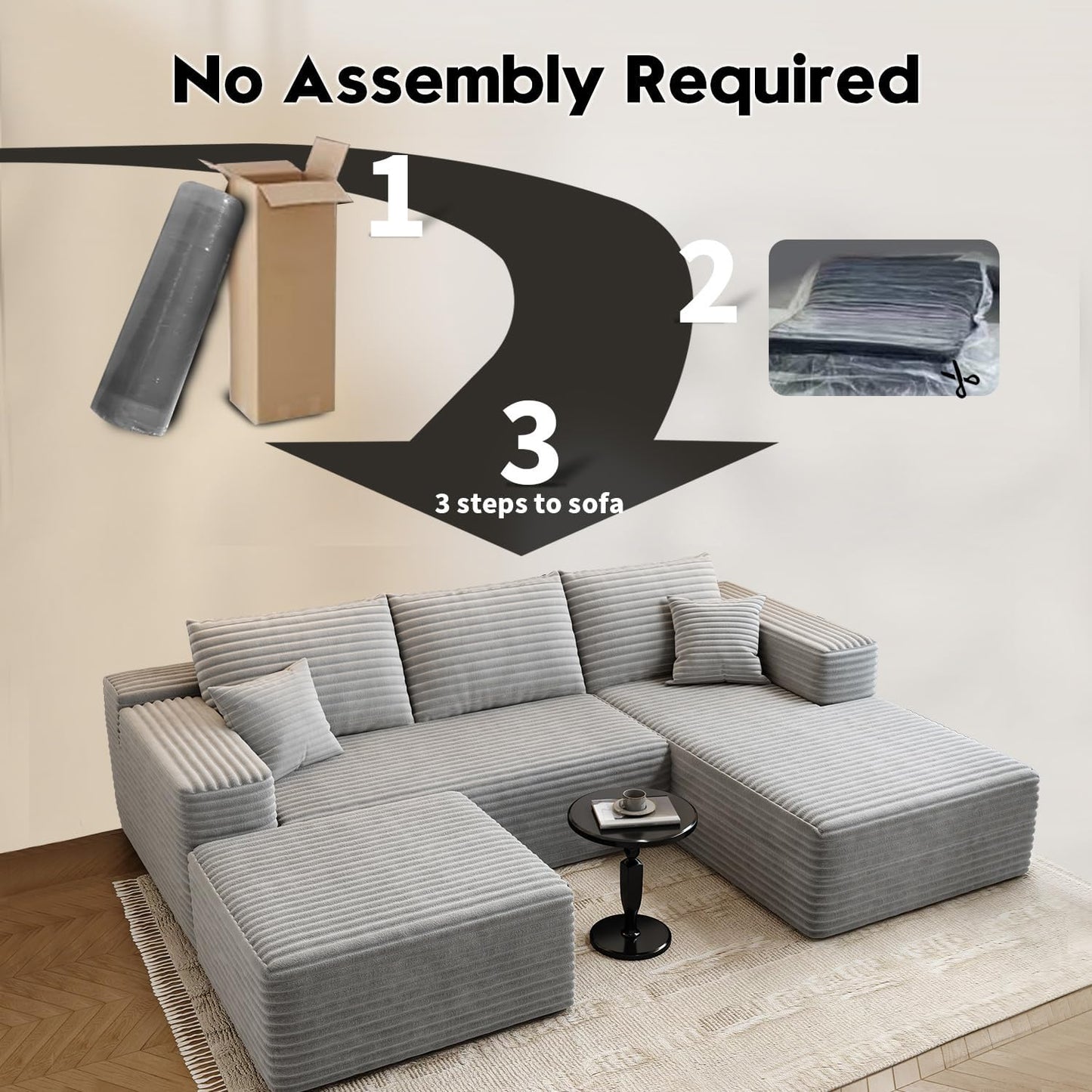 107.5 In. Cloud Modular Sectional Sofa Couch With L-Shape Chaise, Modern Minimalist Upholstered Couches For Living Room Bedroom