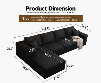 107.5 In. Cloud Modular Sectional Sofa Couch With L-Shape Chaise, Modern Minimalist Upholstered Couches For Living Room Bedroom