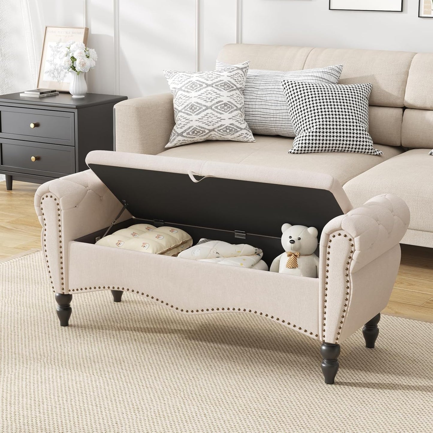 Furniliving Modern Storage Ottoman Bench