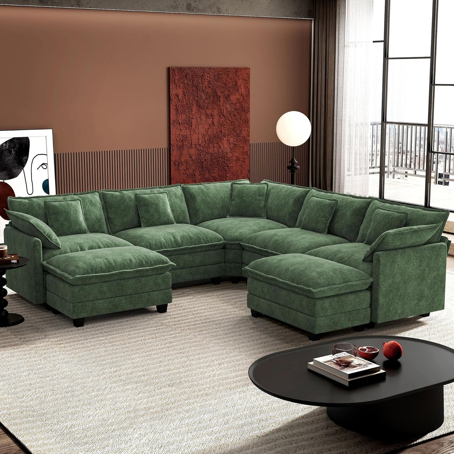 Ihanherry 146 In. U-Shaped Modern Sofa Modular Sectional Cloud Couch With 2 Ottoman