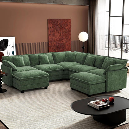 Ihanherry 146 In. U-Shaped Modern Sofa Modular Sectional Cloud Couch With 2 Ottoman