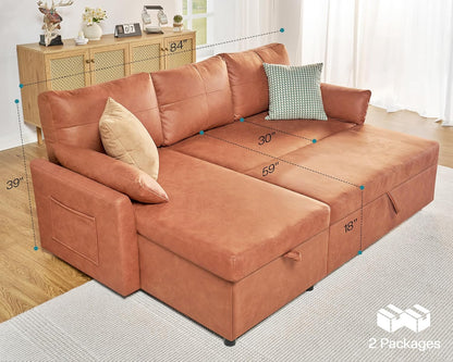 VanAcc Sofa Bed, Sleeper Sofa With Storage Chaise 2-in-1 Pull Out Couch Living Room