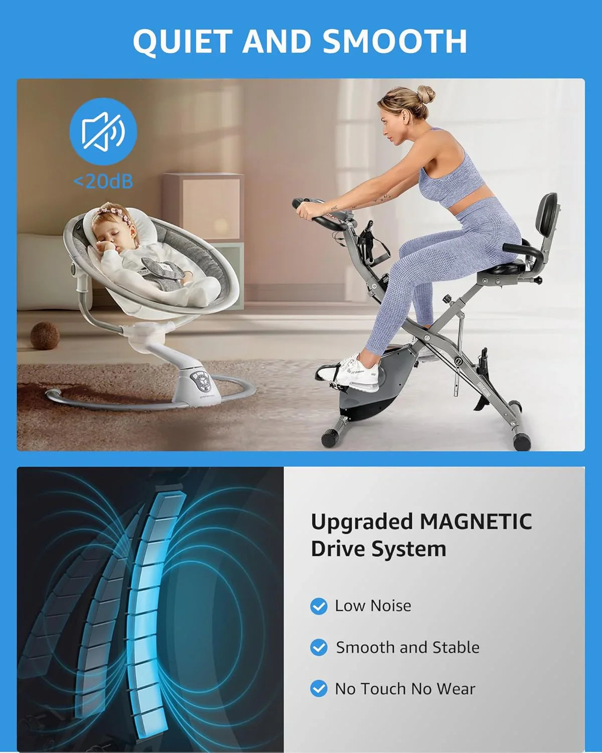 Foldable Exercise Bike Stationary Bikes For Home, 5-in-1 Indoor Workout Bike, Cycling Bike With 16-Level Quiet Magnetic Resistance