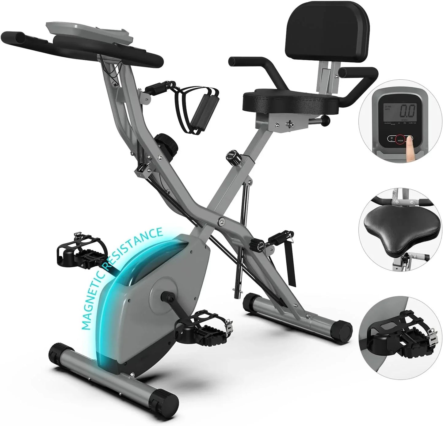 Foldable Exercise Bike Stationary Bikes For Home, 5-in-1 Indoor Workout Bike, Cycling Bike With 16-Level Quiet Magnetic Resistance