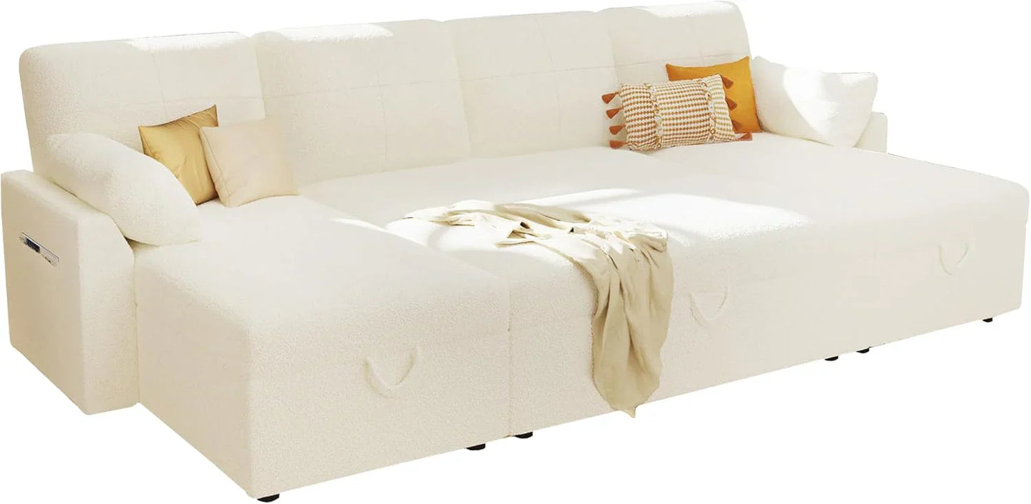 VanAcc Sofa Bed, Sleeper Sofa With Storage Chaise 2-in-1 Pull Out Couch Living Room