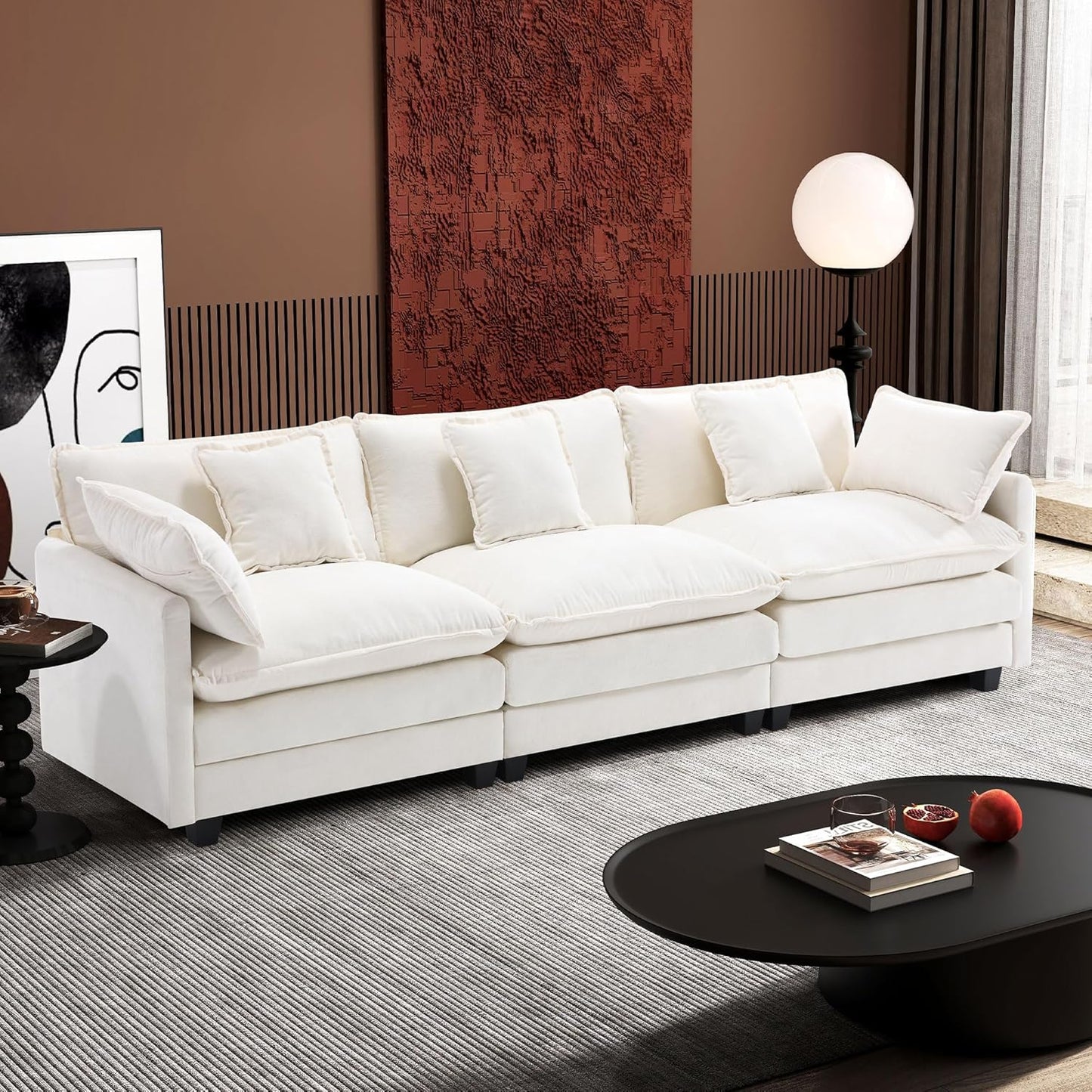 111.4 In. L-Shaped Modern Sofa Modular Cloud Sofa Ottoman 4-Seater Chenille Deep Seat Sofa