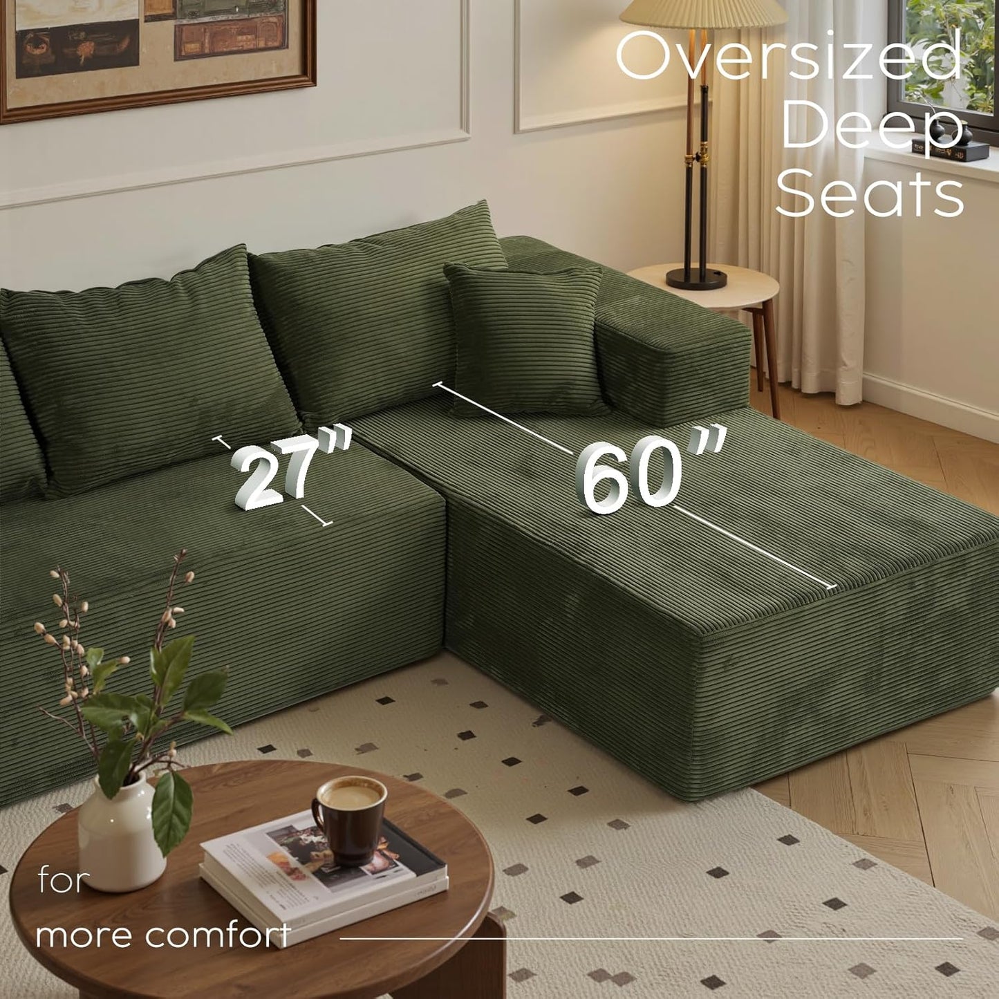 Cloud Sectional Couch With L-Shape Chaise, Modern Modular Sofa With Deep Seat, Upholstered Couches For Living Room Bedroom, No Assembly Required