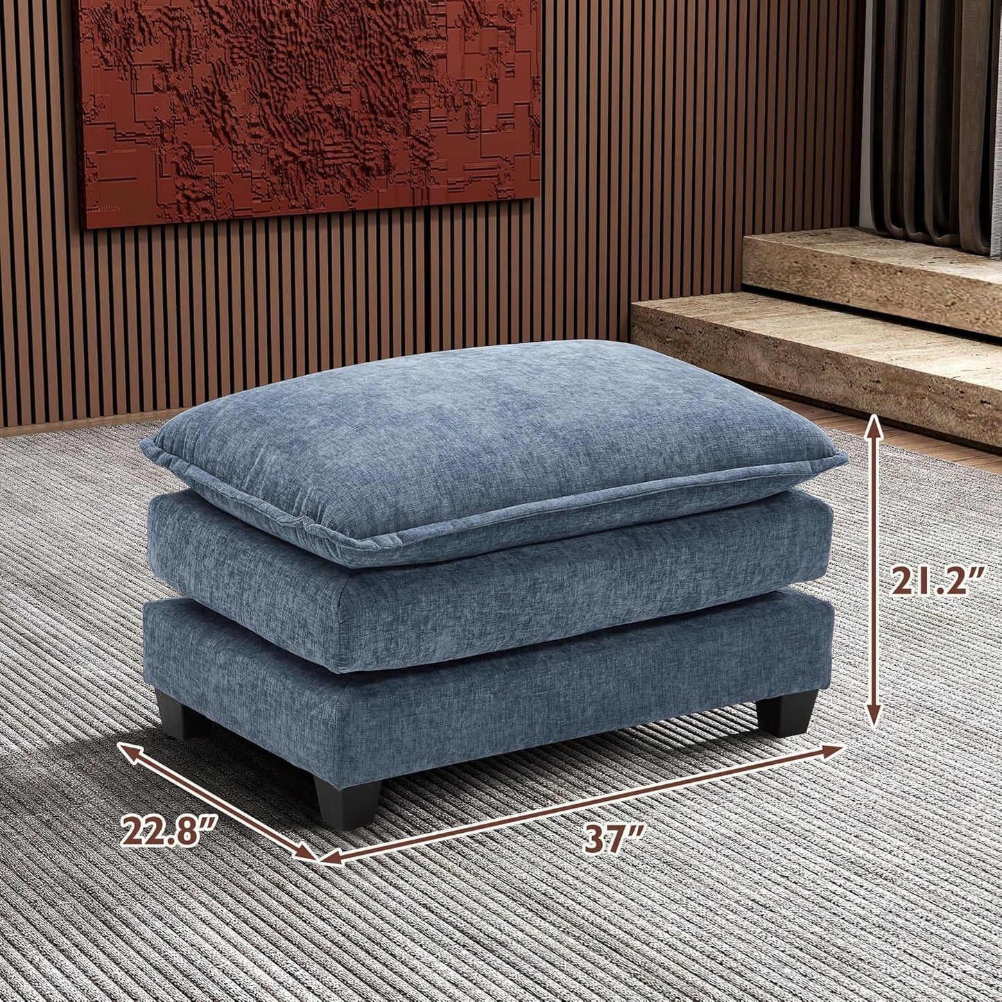 111.4 In. L-Shaped Modern Sofa Modular Cloud Sofa Ottoman 4-Seater Chenille Deep Seat Sofa