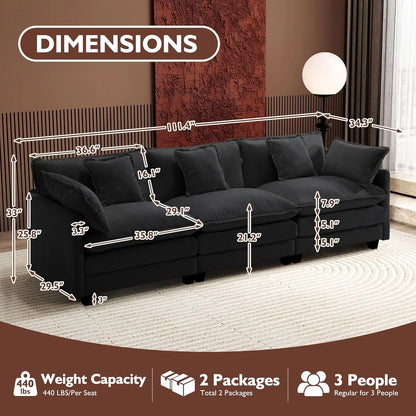 111.4 In. L-Shaped Modern Sofa Modular Cloud Sofa Ottoman 4-Seater Chenille Deep Seat Sofa