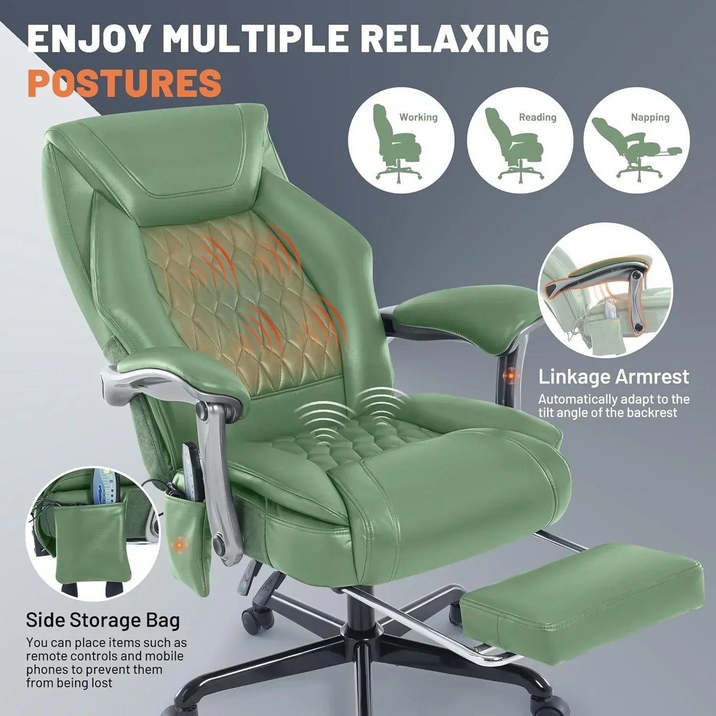Massage Office Chair With Heating And Footrest Ergonomic Executive Reclining Office Chair