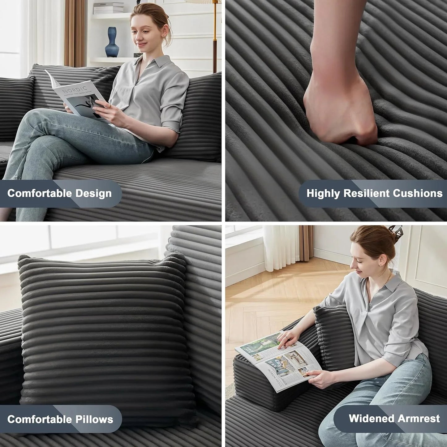 110 Cloud Sectional Couch, Boneless Sofa For Living Room Modular Sectional Sofa With Deep Seat