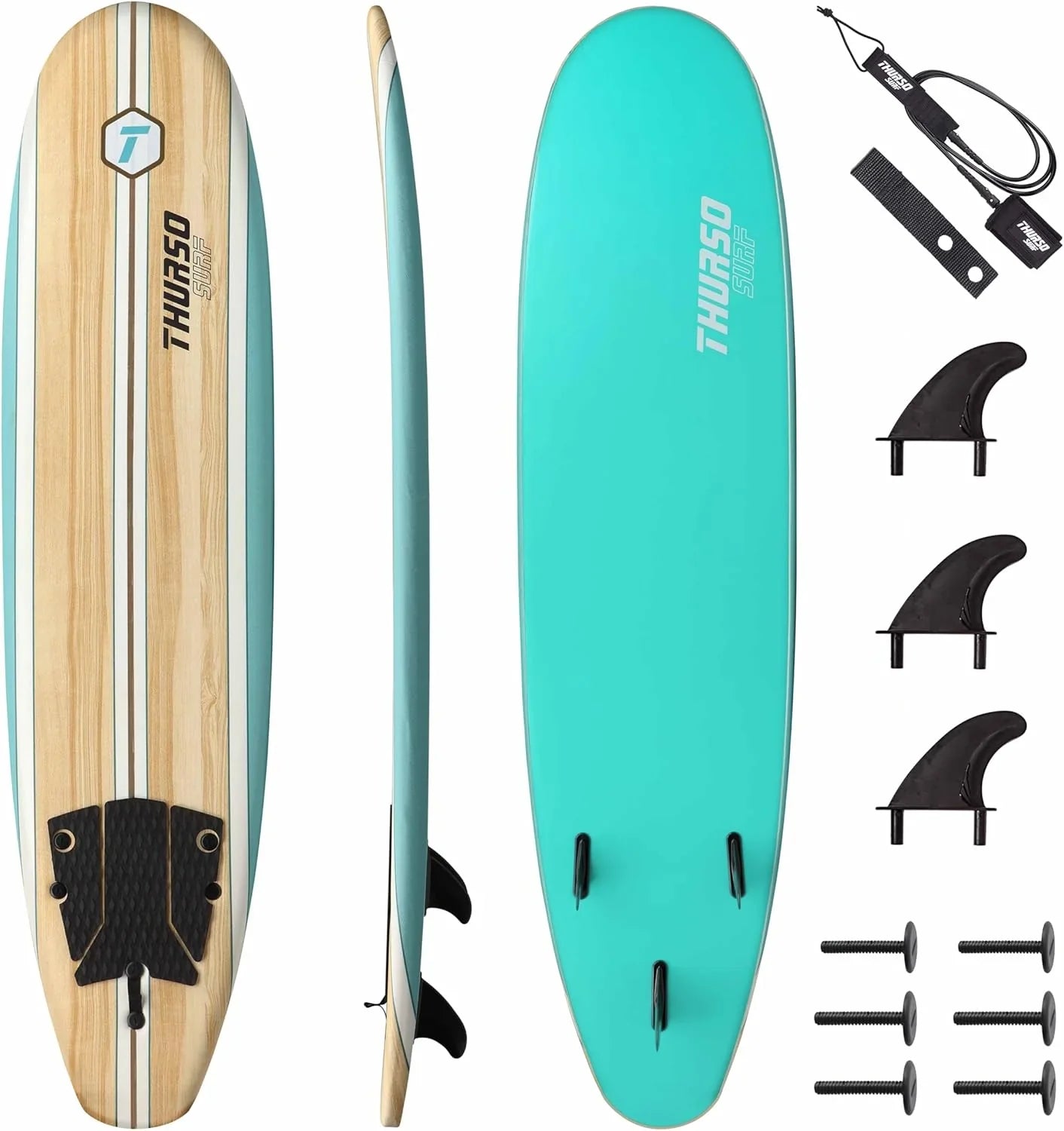 Thurso Surf 7/8 Ft. Soft Top Foam Beginner Surfboard For Adults And Kids Perfect Longboard For Surfing Beach Fun And Water Sports Lightweight