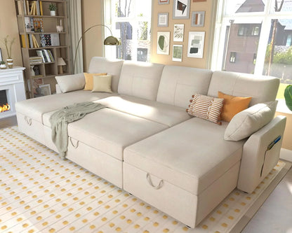 VanAcc Sofa Bed, Sleeper Sofa With Storage Chaise 2-in-1 Pull Out Couch Living Room
