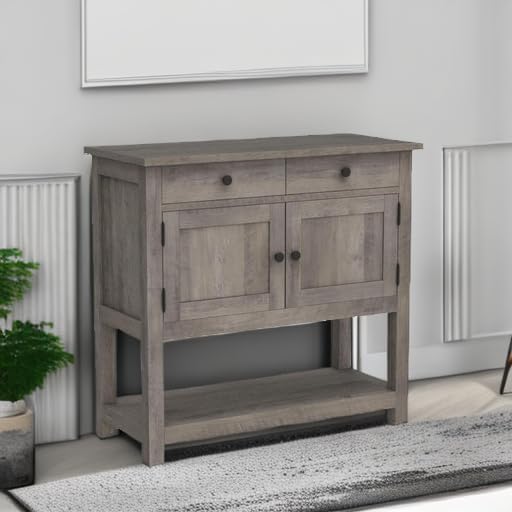 Hostack Farmhouse Console Table With 2-Door Cabinet And 2 Drawers, Coffee Bar, Entryway Table With Storage Shelf