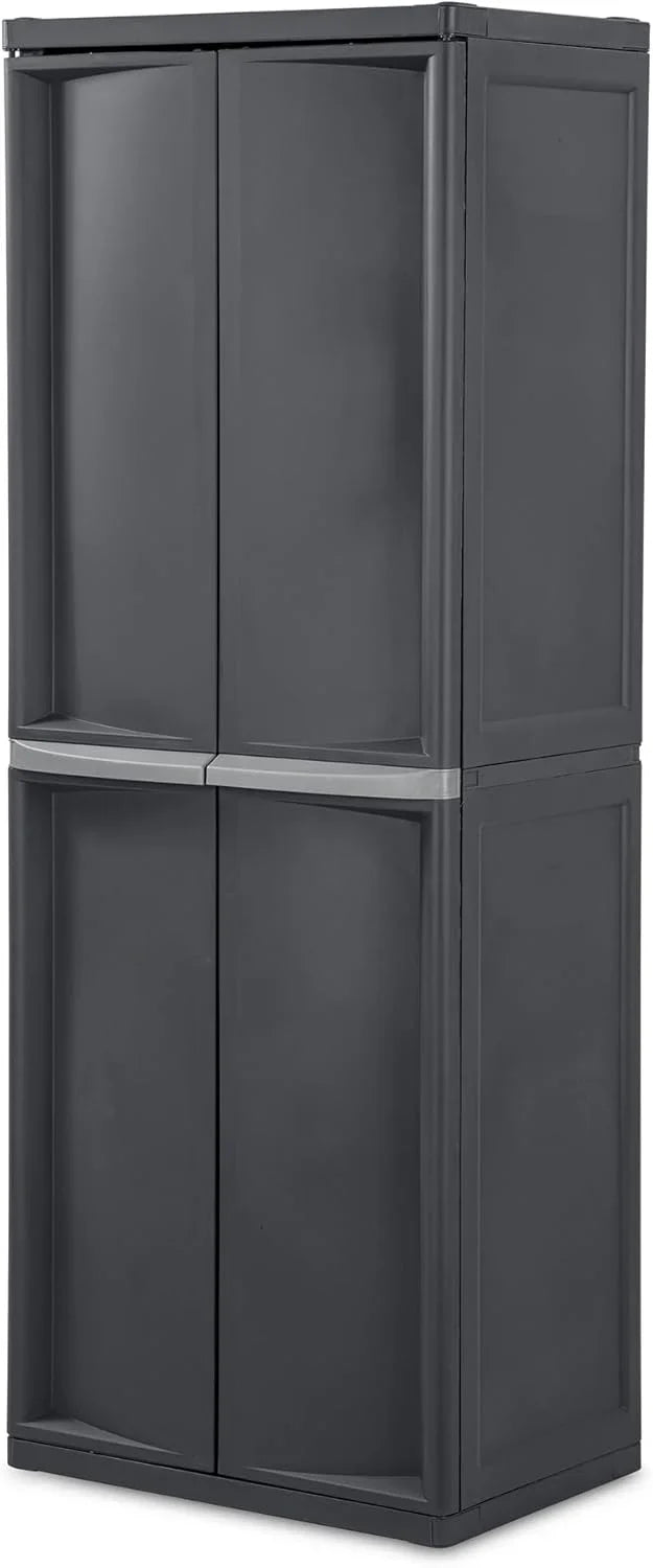 Sterilite 4 Shelf Cabinet, Lockable Utility Storage w/Adjustable Shelves, Gray