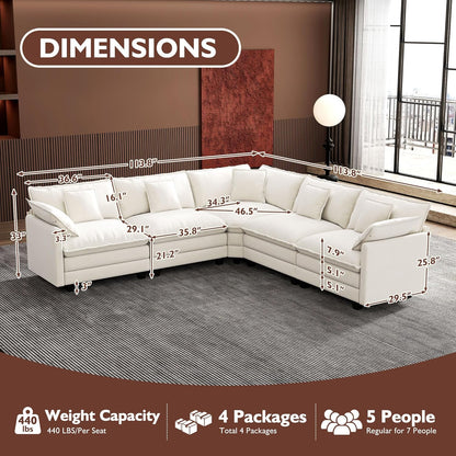 Ihanherry 146 In. U-Shaped Modern Sofa Modular Sectional Cloud Couch With 2 Ottoman