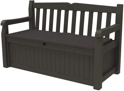 Keter Solana 70 Gallon Storage Bench Deck Box For Patio Furniture, Front Porch Decor And Outdoor Seating