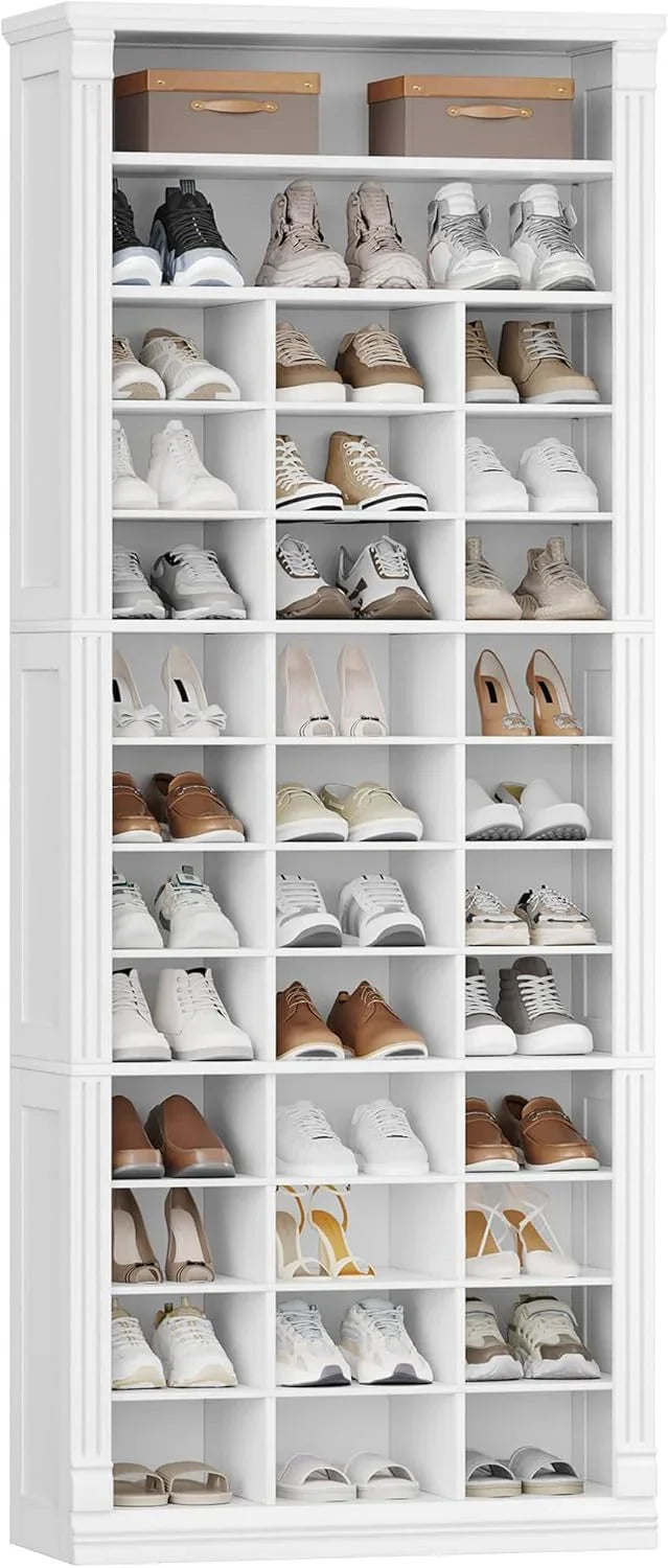 13 Tiers Shoe Storage Cabinet, Tall Shoe Cabinet With Cubby, Wooden Shoes Organizer