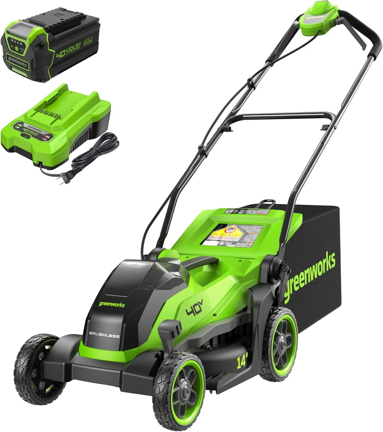 Greenworks 40V 16 In. Cordless Lawn Mower, Ultra-Light Push Mower With 4.0Ah Battery